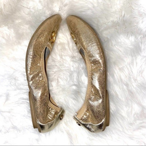 Stuart Weitzman Rose Ballet Gold Flats 5 ~ - Picture 4 of 8